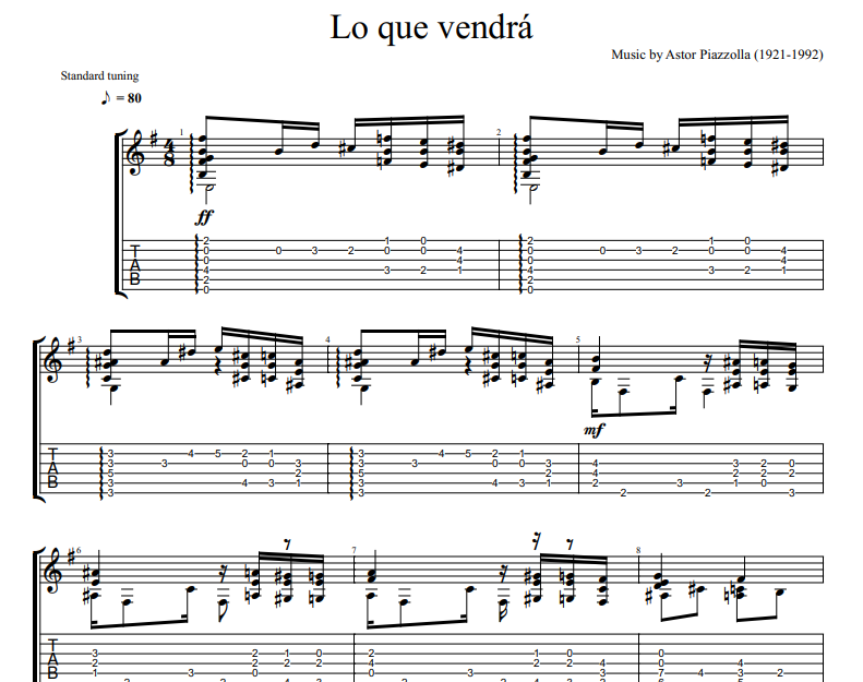 Astor Piazzolla - Lo que vendrá sheet music for guitar